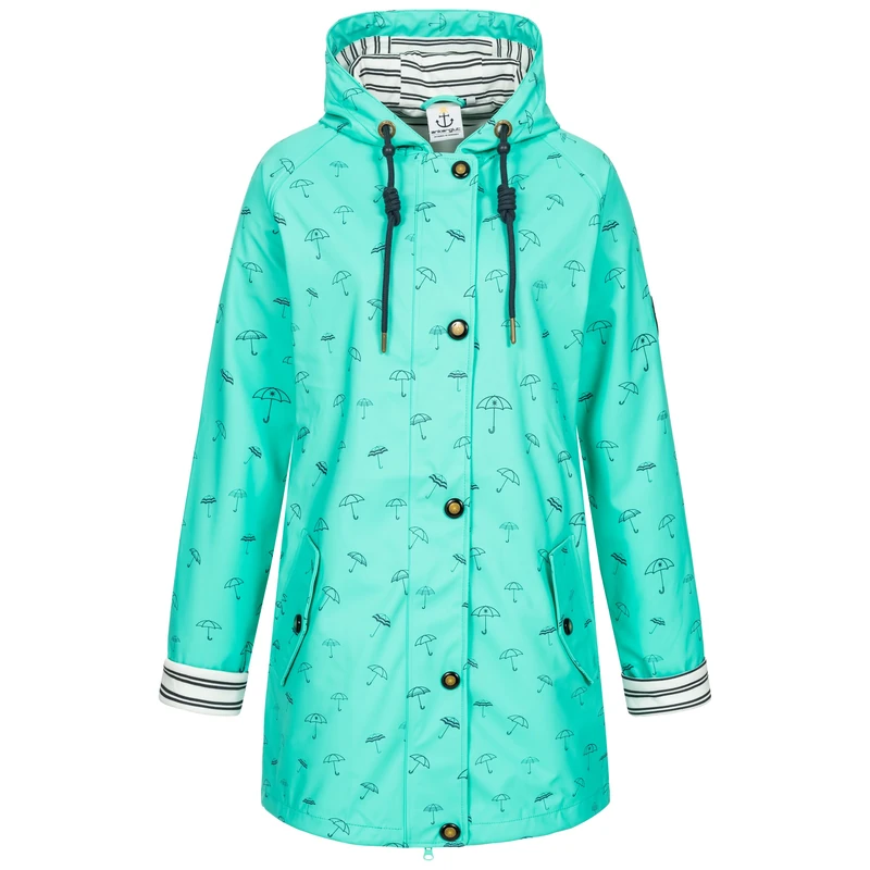 Ankerglut Women's Damen Friesennerz Regenmantel Regenjacke mit Kapuze Gefüttert Wasserdicht Wetterfest Übergangsjacke #ankerglutbucht Rain Jacket, turqoiuse, 34