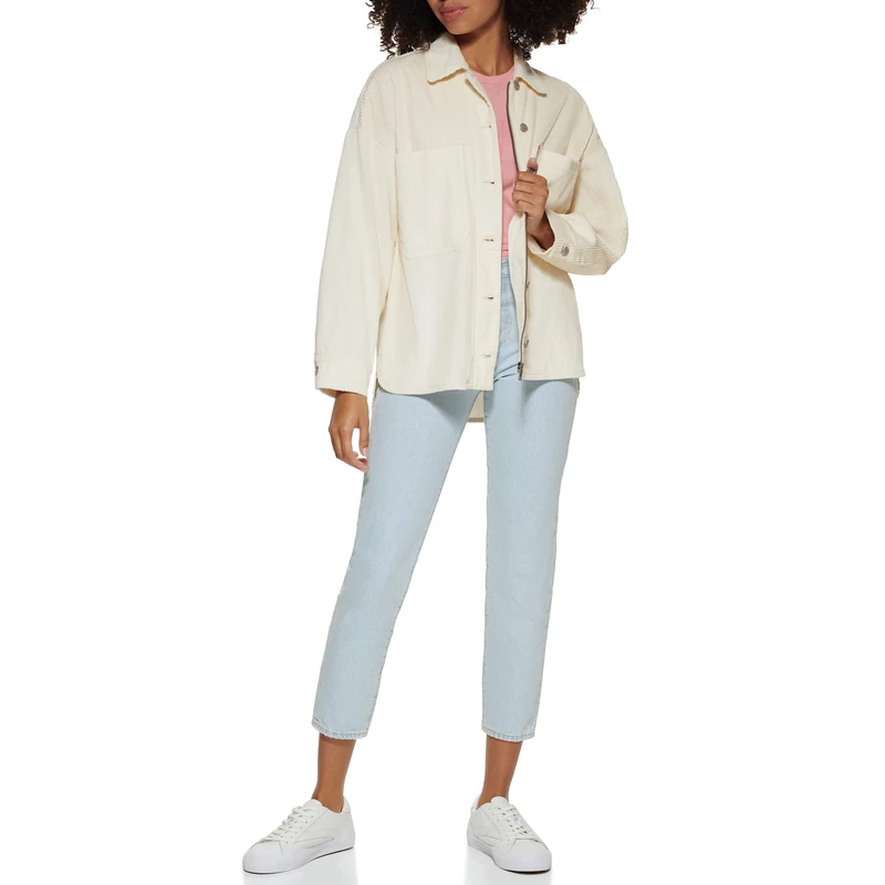 Levi's Women's Cotton Corduroy Shirt Shacket (Standard & Plus Sizes) Jacket, Buttercream, L