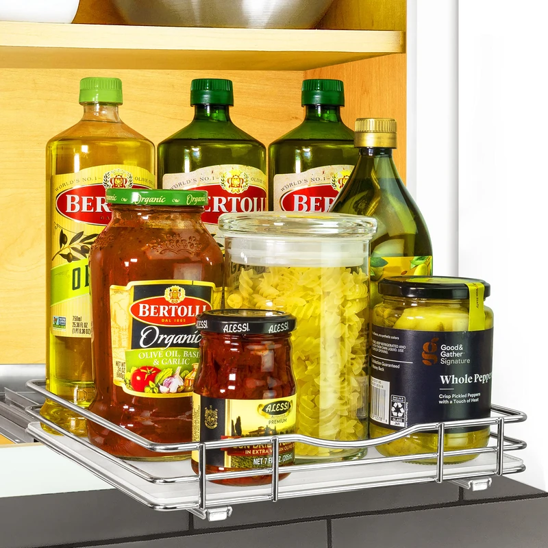 Lynk Professional® Pull Out Spice Rack Organizer for Cabinet - 10-1/4 inch Wide - Slide Out Rack - Lifetime Limited Warranty - Sliding Spice Organizer Shelf – Chrome