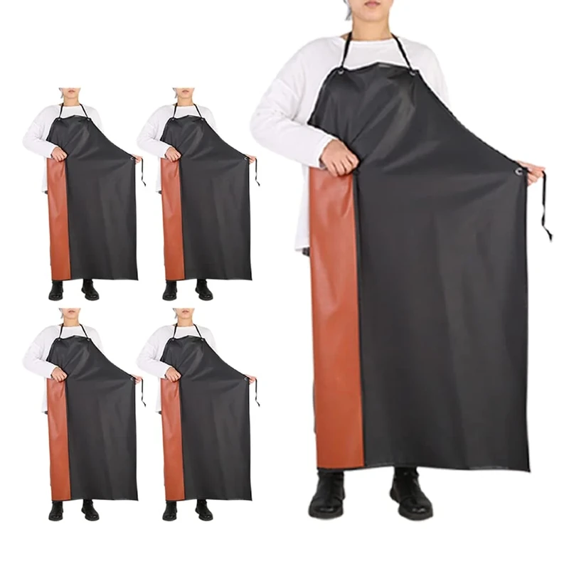 GNJCV Chemical Resistant PVC Apron - Black Plus Size Unisex Waterproof Vinyl Aprons for Dish washing,Dog Grooming,Gardening,Fish Cleaning（Pack of 5, Black Apron 5 Pack, XL