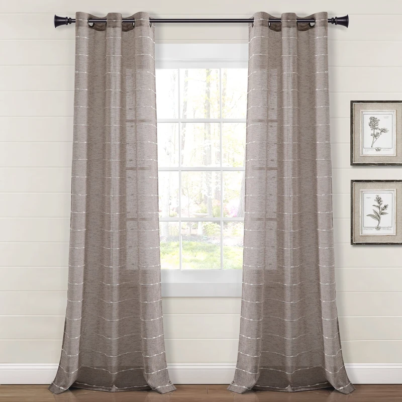 Lush Decor Farmhouse Textured Grommet Sheer Window Curtain Panel Pair, 38" W x 84" L, Brown