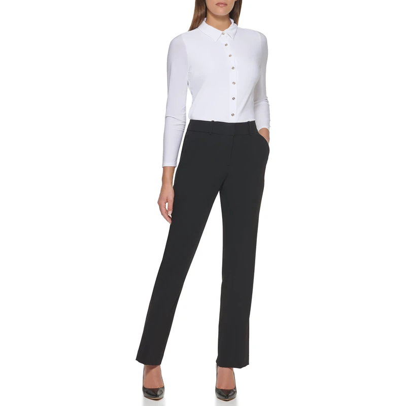Tommy Hilfiger Solid Sutton Boot Leg Trousers Suit Pants, Black, 6 US Women - Image 1