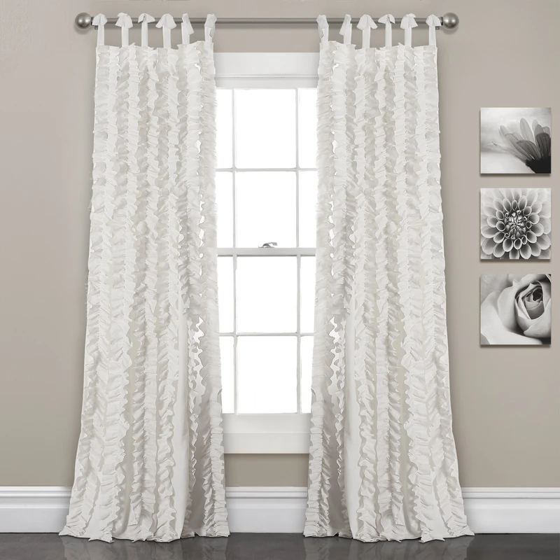 Lush Decor Sophia Ruffle Window Curtain Panel Pair, 95" L x 40" W, White
