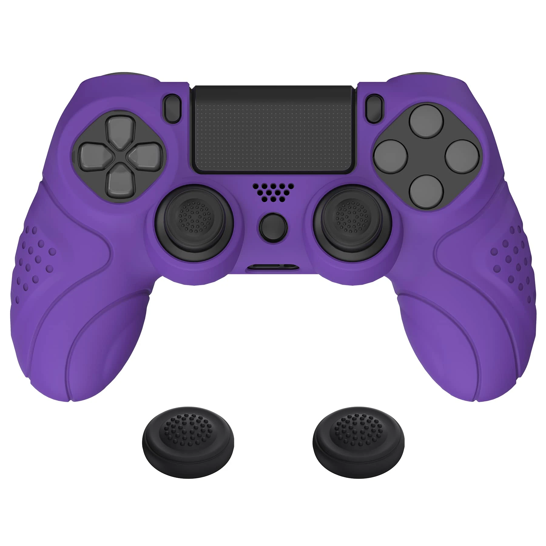 PlayVital Guardian Edition Purple Ergonomic Soft Anti-Slip Controller Silicone Case Cover for PS4, Rubber Protector With Black Joystick Caps for Slim/Pro Controller