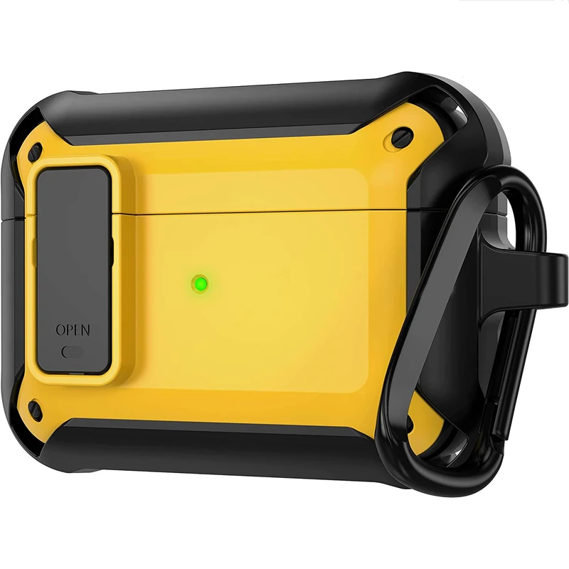 Jmamba Airpods Pro Case Cover for Men with Lock, Military Armor Series AirPod Pro Case Shockproof Protective Case for AirPods Pro 2019 - Yellow - Image 1