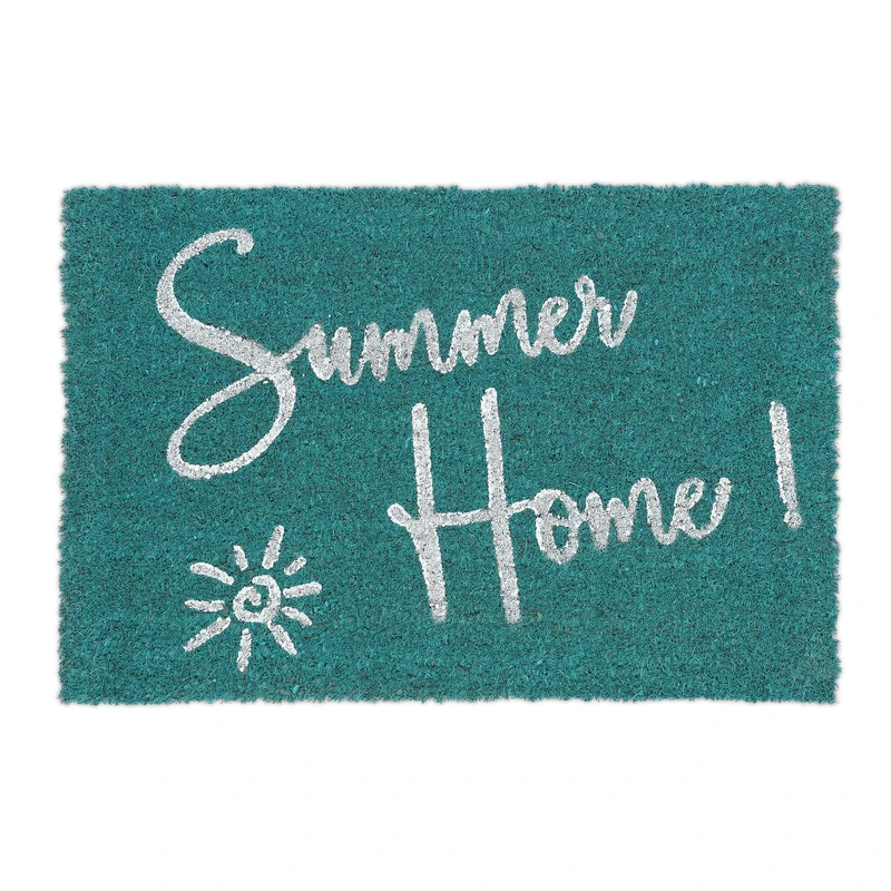 Relaxdays Doormat Coir Summer Home, 40 x 60 cm, Door Mat Inside & Outside, Non-Slip Wiper, Rectangular, Blue/White, Coco, 60x40cm