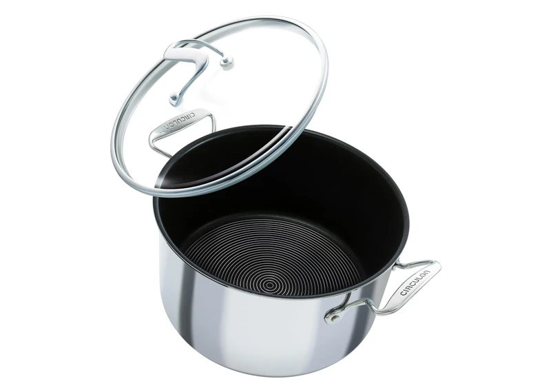 Circulon SteelShield C Series Stainless Steel Stock Pot with Lid 26cm/7.6L - Induction Stock Pot with Hybrid Non Stick, Metal Utensil Safe & Dishwasher Safe Cookware