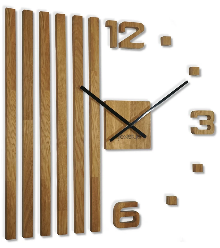 3D Wall Clocks DIY Wood Oak Slats Large Wall Clock 60 cm 3D Wall Clock Modern Design EKO Wall Clocks Wall Sticker Decoration Clocks for Office Living Room Bedroom Decorative Item Black Hands