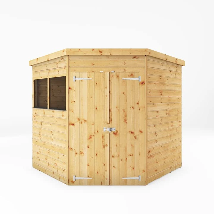 WALTONS 7 x 7 Shiplap Corner Shed | Flat Roof | Shiplap Tongue and Groove | Wooden Garden Storage Shed | 10 Year Anti Rot Guarantee | 7 x 7 7ft 7ft