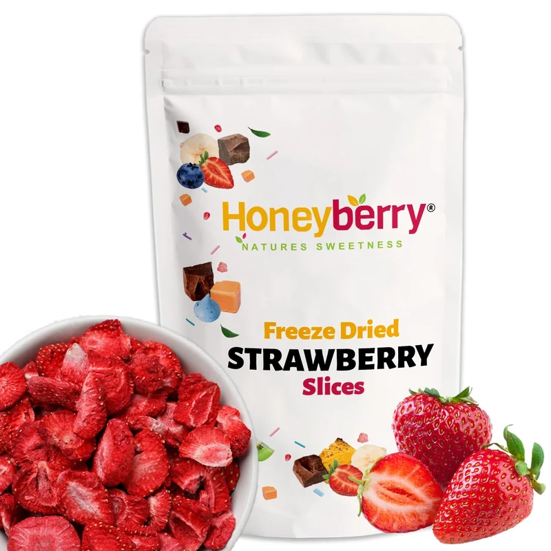 Freeze Dried Strawberry Slices 50g - 100% Natural Healthy Dry Strawberry - Perfect for Snacking, as Cake Decorations and Cocktail Garnish - Dehydrated from Frozen Berry Fruits for Drinks and Snack