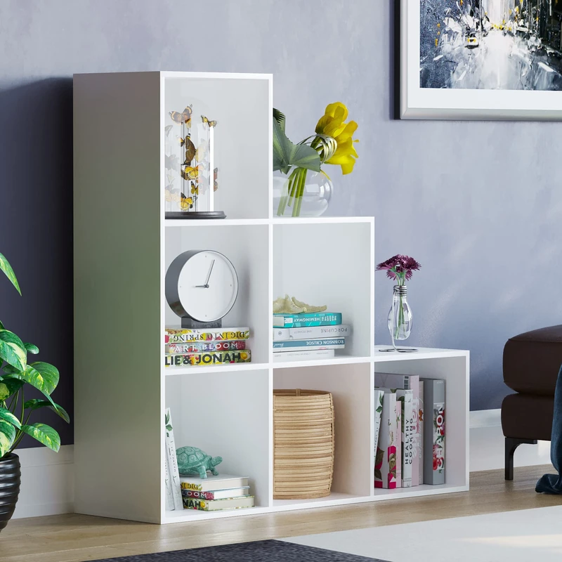 Vida Designs Durham Staircase Bookcase Shelves Storage Organiser Living Room Furniture (6 Cube, White)