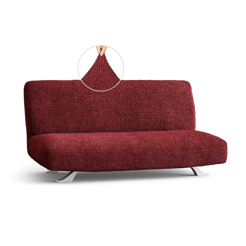 Menotti Armless Sofa Bed Cover 2 3 Seater Slip Cover for Sofa and Armchair Stretch Elastic Fabric Protector - Microfibra - Bordeaux (Armless Sofa Bed) - Image 1