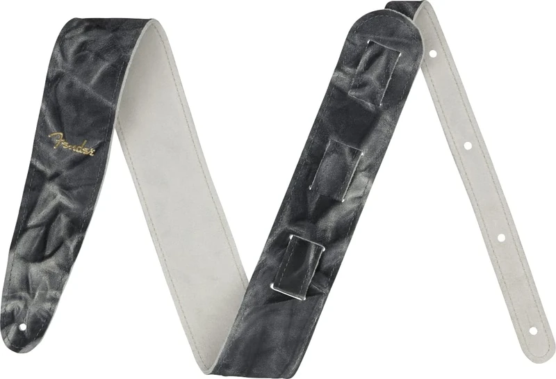 Fender Guitar Strap Tie-Dye Leather, Black/Gray, 2" Wide, Adjustable 43.5"- 55"