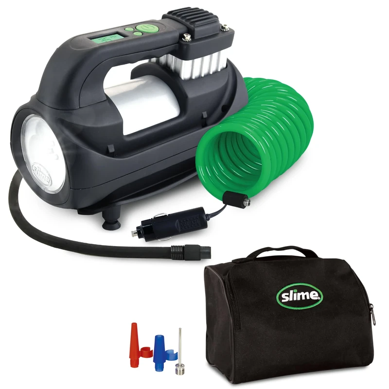 Slime 40068-95 Tyre Inflator, Expert, Heavy-Duty, Digital, Inflate Right Technology, includes LED light and quick connect hose, 3 min inflation