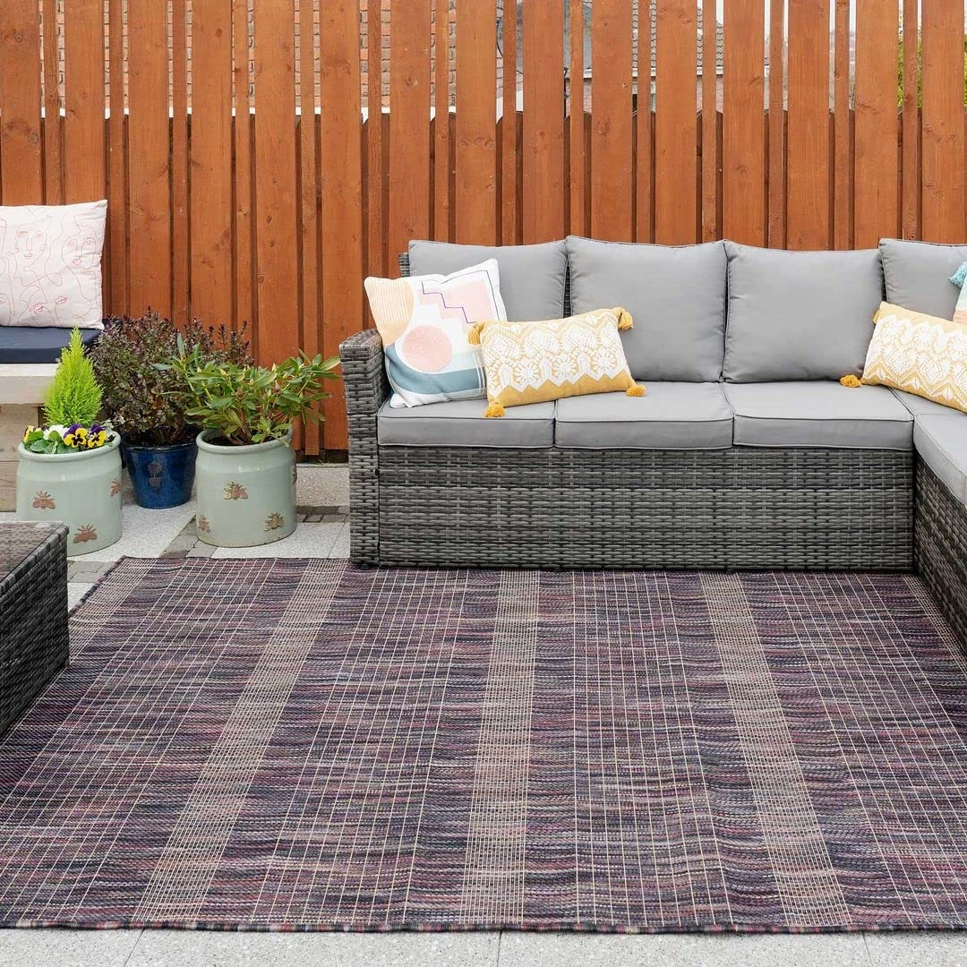 Durable Dark Grey Purple Weather Proof Soft Plastic Summer Garden Outdoor Area Rug UV Stain Mould Resistant Patio Mat Lawn Decking Picnic Carpet Rugs 120cm x 170cm