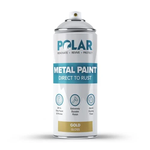 Polar Direct to Rust Gloss Gold Metal Spray Paint - 400ml - Perfect for Metal, Wood, Furniture, Rust - Outdoor & Indoor Surfaces - Easy to Apply - 3 in 1 Primer, Undercoat & Topcoat