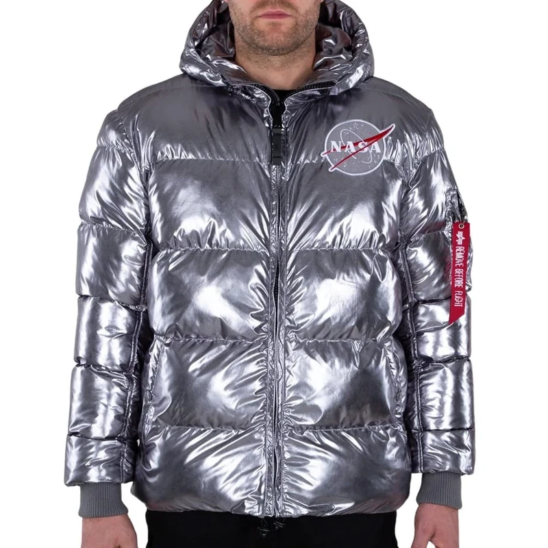 ALPHA INDUSTRIES Men's Hooded Puffer NASA Metallic FD Jacket, 05-Titan, M