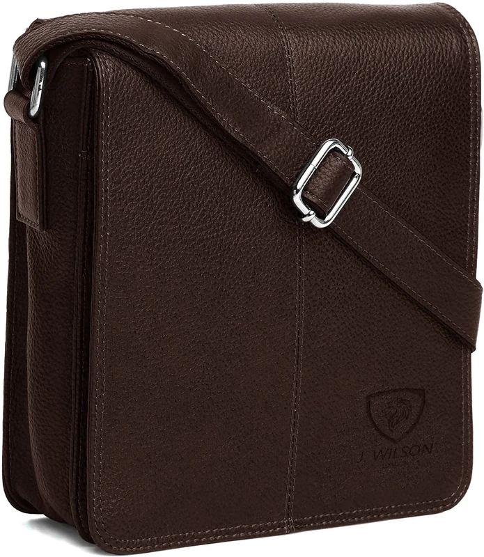 J. Wilson London 100% Pure Genuine Real Vintage Hunter Leather Handmade Mens Leather Flapover Everyday Crossover Shoulder Work Tablet Messenger Bag (Brown)