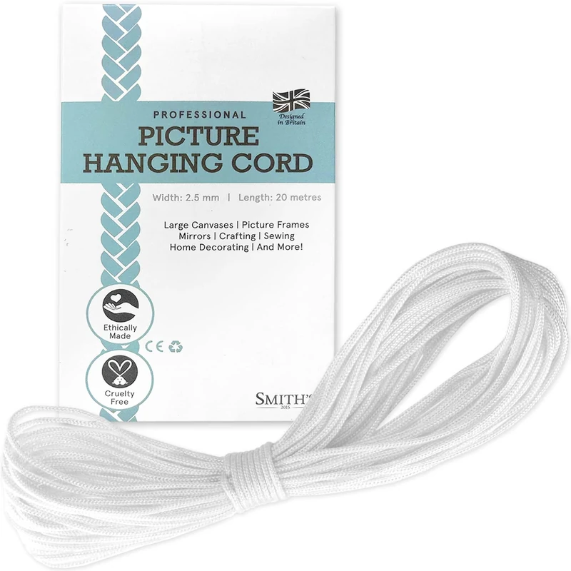 Smith’s® Extra Strong Picture Hanging Cord (20m x 2.5mm) | 30kg Capacity | Heavy Duty | Braided Rope | Matte Finish | Perfect for Hanging Pictures, Mirrors, Paintings, Decorations & Craft Projects!