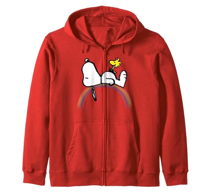 Peanuts Snoopy Woodstock rainbow T-shirt Zip Hoodie