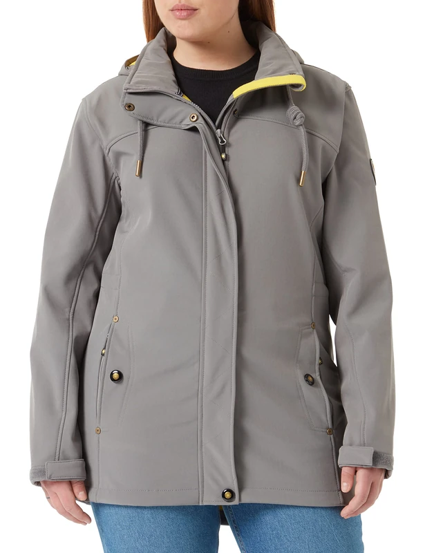 Ankerglut Women's Softshell Coat, Short Coat with Hood, Lined Transition Jacket, gray, 38