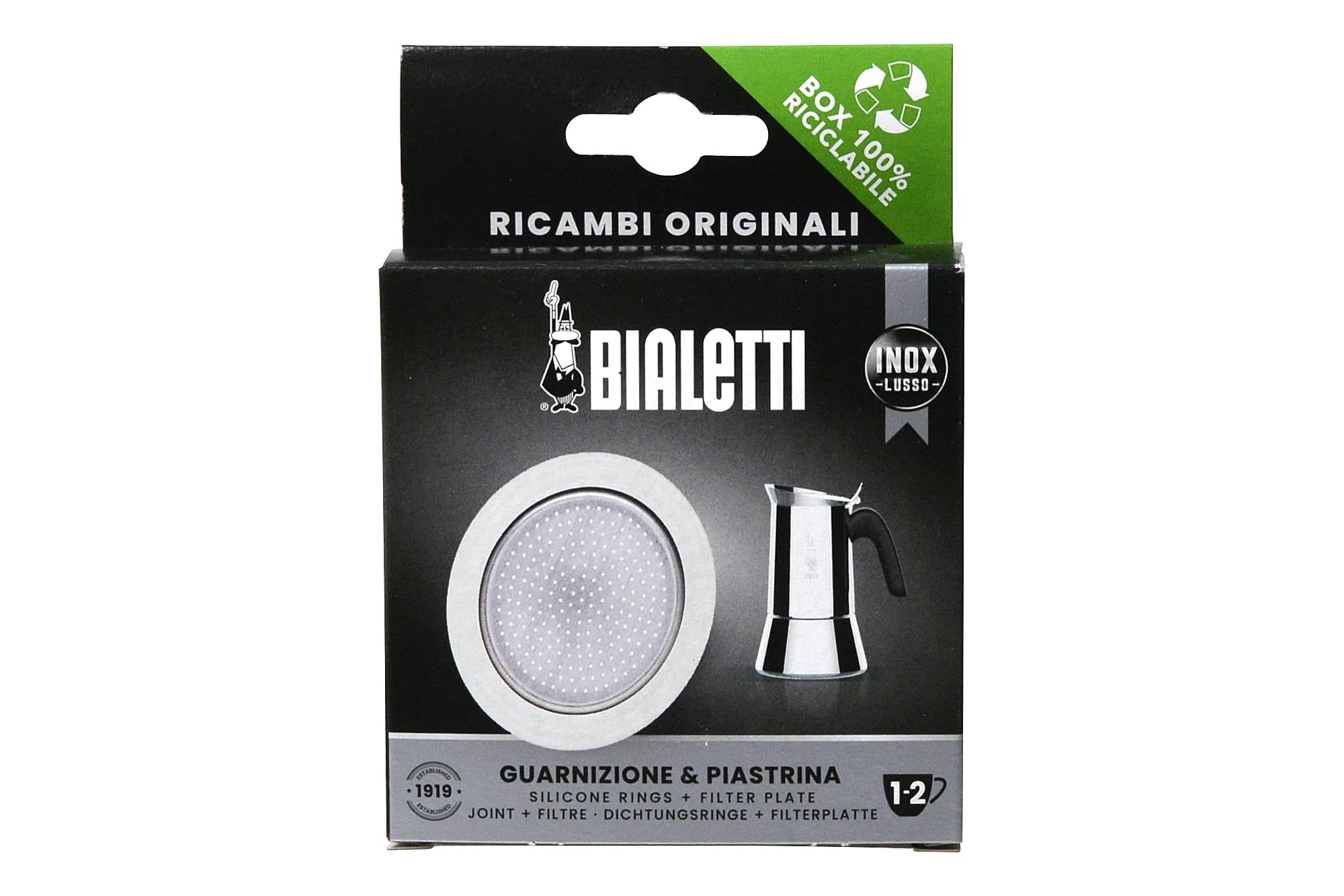Bialetti 413328 1 SILIC Gasket+1FILTER 1/2 Cup Coffee Maker Spare Parts TZ.1/2 INOX, Polyester, Black