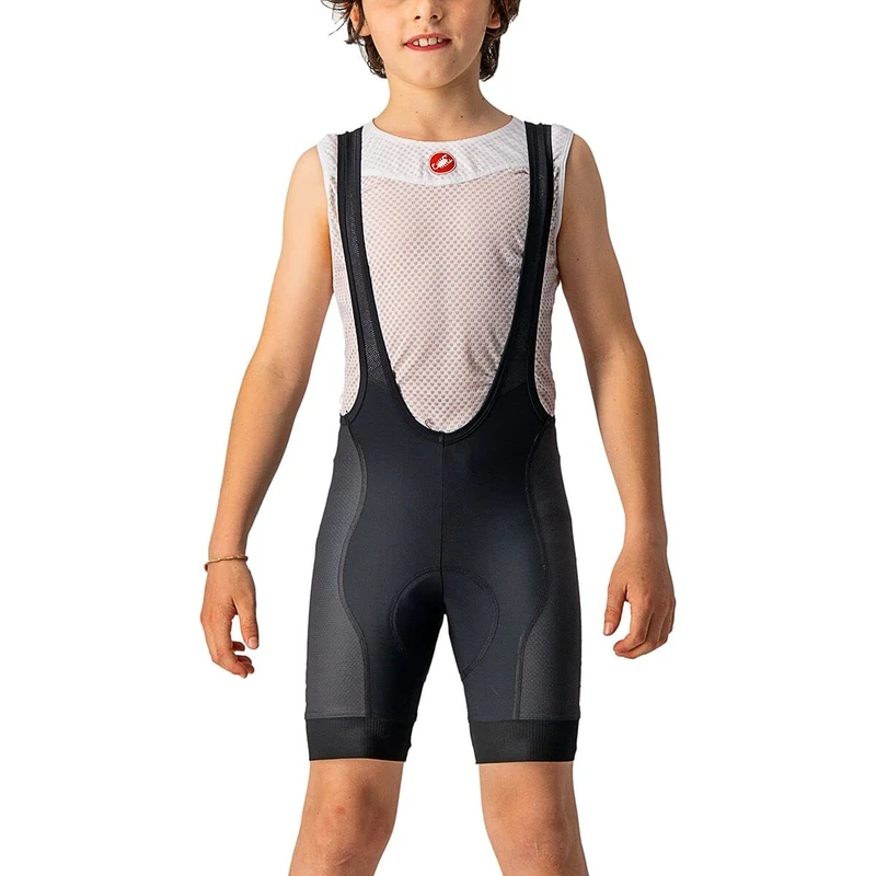 CASTELLI JR Competizione Bibshort Cycling Shorts with Braces for Children, Comfortable and Breathable Black/White