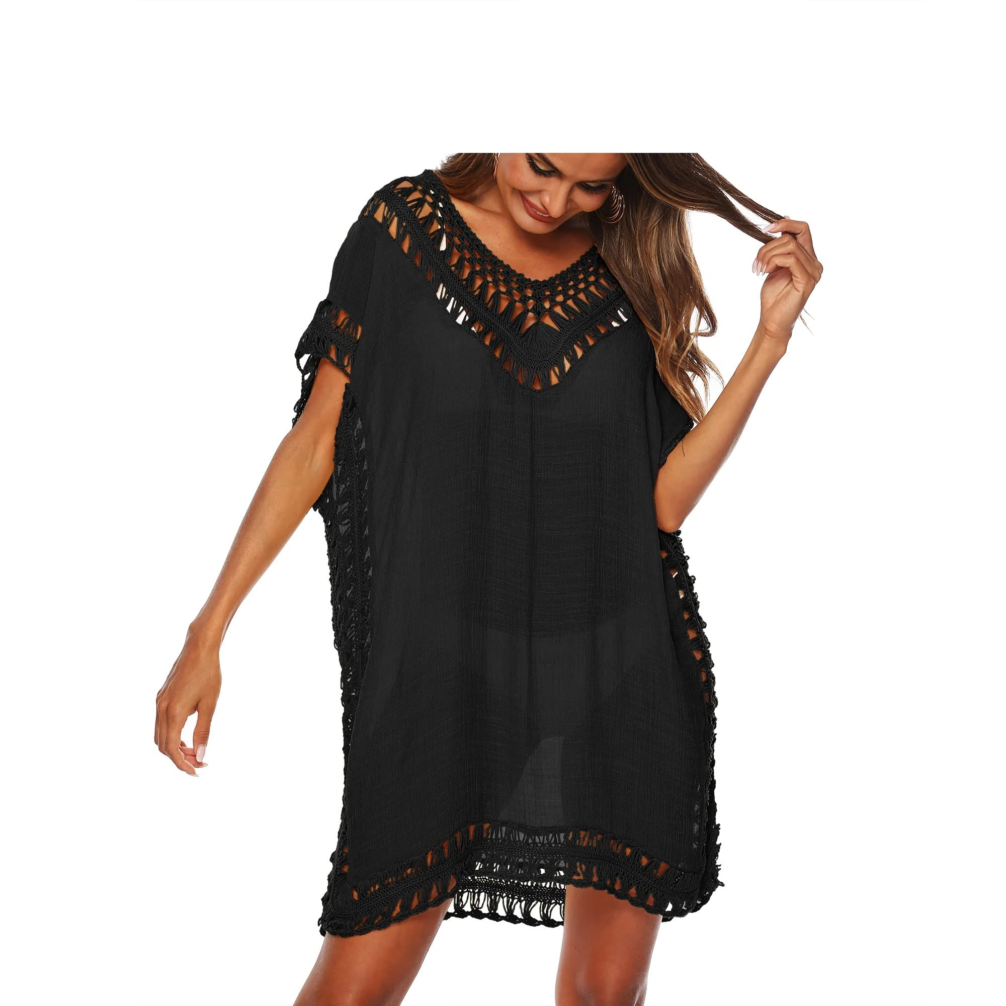 KameyouForever Women's Swims Cover-Ups Beachwear Women One Piece Sarongs Sexy Hollow Out Beach Dresses Swimwear Bikini Swimsuit Bathing Suit (One Size,A Black)