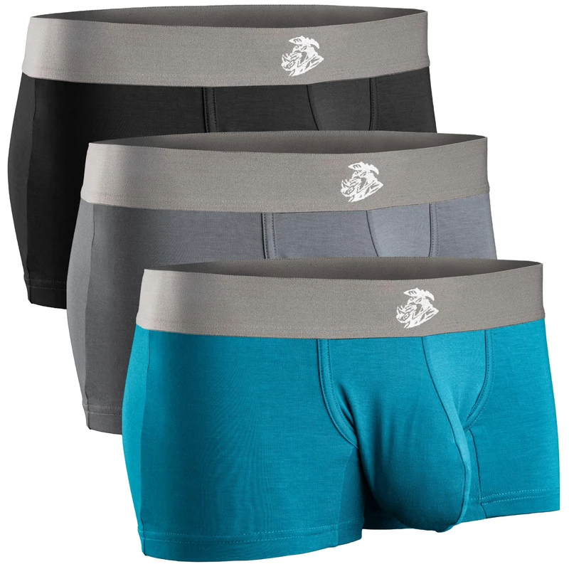 Real Men Bulge Enhancing Underwear 3 Pack, Ultra Soft Boxer Briefs Modal, Bulge Pouch Underwear, White Black Grey Cyan, L