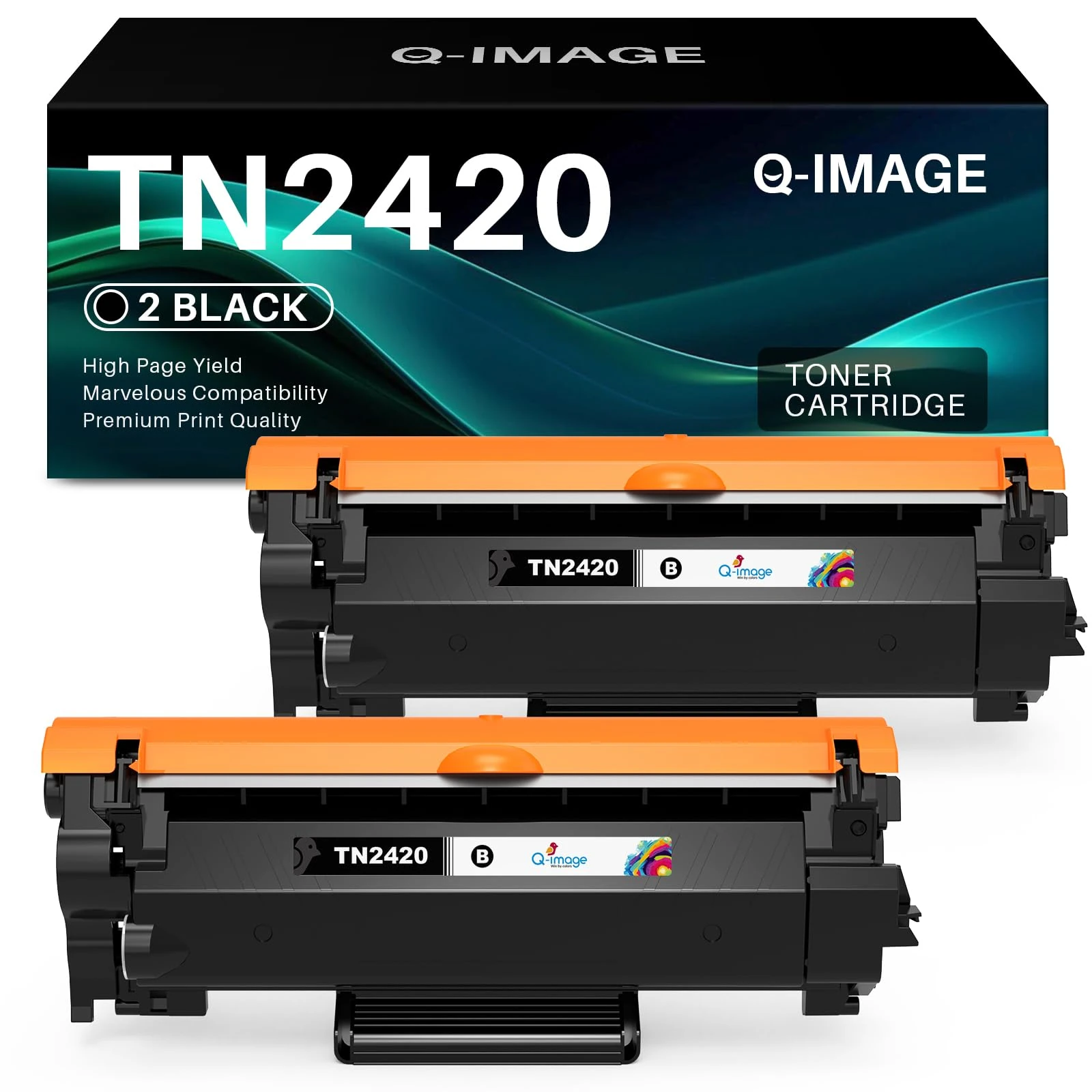 Q-image TN2420 TN2410 Black Toner Cartridge Replacement Compatible with Brother HL-L2350DW HL-L2310D MFC-L2710DW MFC-L2710DN MFC-L2730DW MFC-L2750DW DCP-L2510D DCP-L2530DW HL-L2375DW (2 Black Toner)