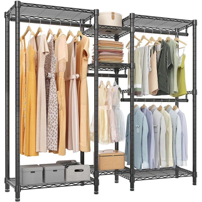 VIPEK V6 Wire Garment Rack Heavy Duty Clothes Rack for Hanging Clothes, Metal Freestanding Closet Wardrobe Rack, 71.2" L x 14.6" W x 76.4" H, Max Load 660lbs, Medium Size (Black)