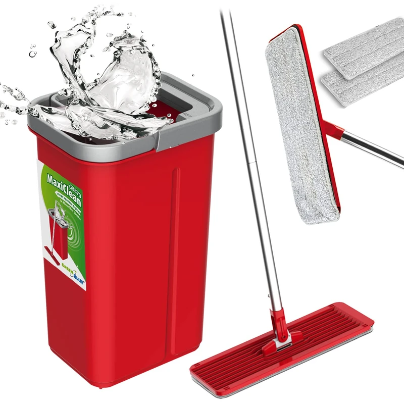 Green Blue GB870 MaxiClean Flat Mop Set with 2 in 1 Cleaning Bucket 5.7L Mop Set Floor Wiper Mop Cleaning System Cleaner 360° Rotating Mop Head