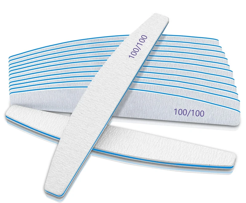 12 PCS Double Sided Emery Board Nail Files, 100/100 Grit for Acrylic & Natural Nails, Washable & Reusable