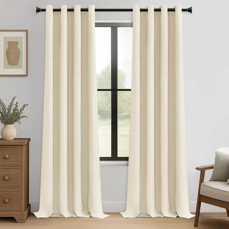 MRTREES Opaque Curtains, Thermal Curtains with Eyelets, Blackout Curtain, Eyelet Curtain, Modern Curtain, 300 x 140 cm (H x W), Beige Cream, Set of 2 for Living Room, Bedroom