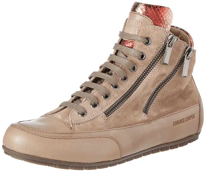 Candice Cooper Lucia Zip Ankle High Trainers in Suede and Nappa Leather, Stone Tortora Beige, 2 UK
