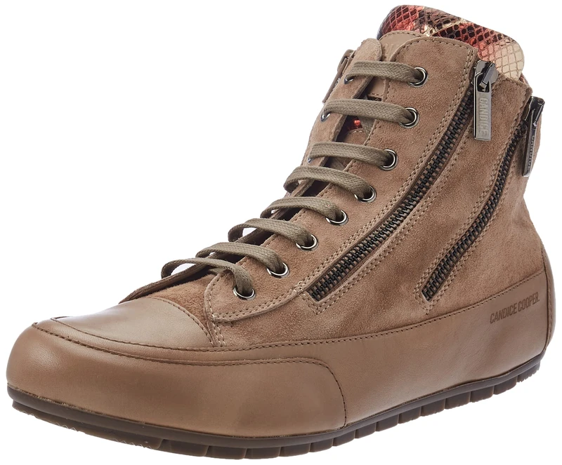 Candice Cooper Lucia Zip Ankle High Trainers in Suede and Nappa Leather, Stone Tortora Beige, 43 EU - Image 1