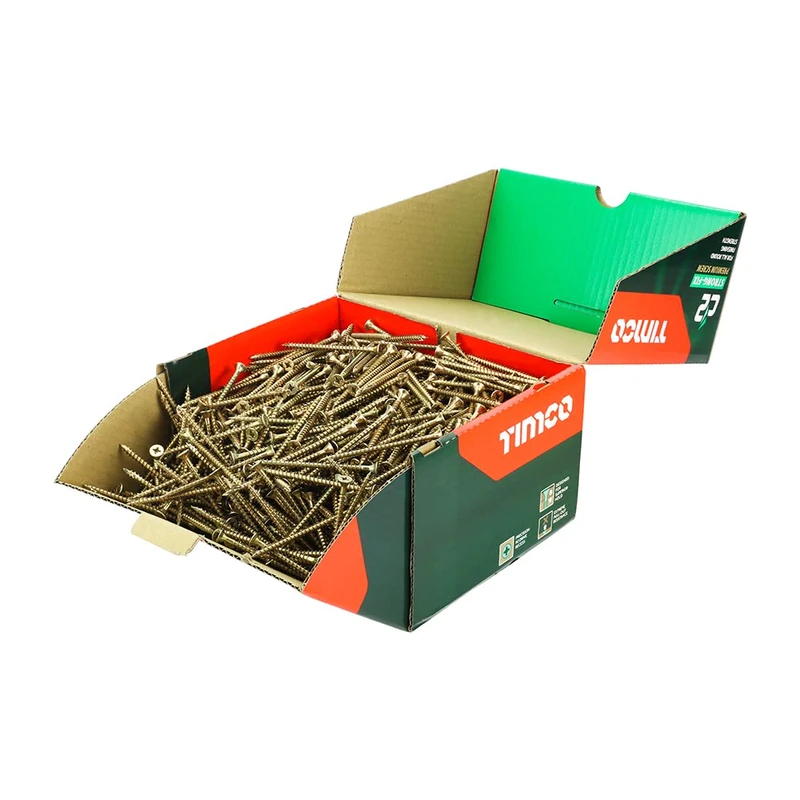 TIMCO - C2 Strong-Fix Multi-Purpose Premium Screws – Double Countersunk – Gold – Dual angle thread for ultimate performance – 5.0 x 80 – Box of 1000