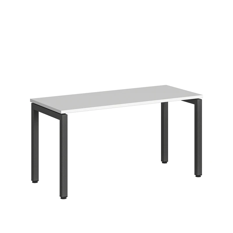 Steelcase Ottima Portico Fixed Height Home Office Desk with Melamine Snow Top and Stainless Steel Merle Frame, Easy Assembly, 140 x 60 x 73.5