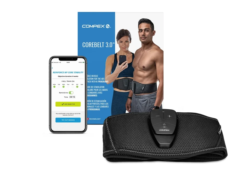 Compex Corebelt 3.0 – Ab and Lumbar Electro Stimulation Belt (EMS) - 6 programs to get a flatter, firmer stomach. Black