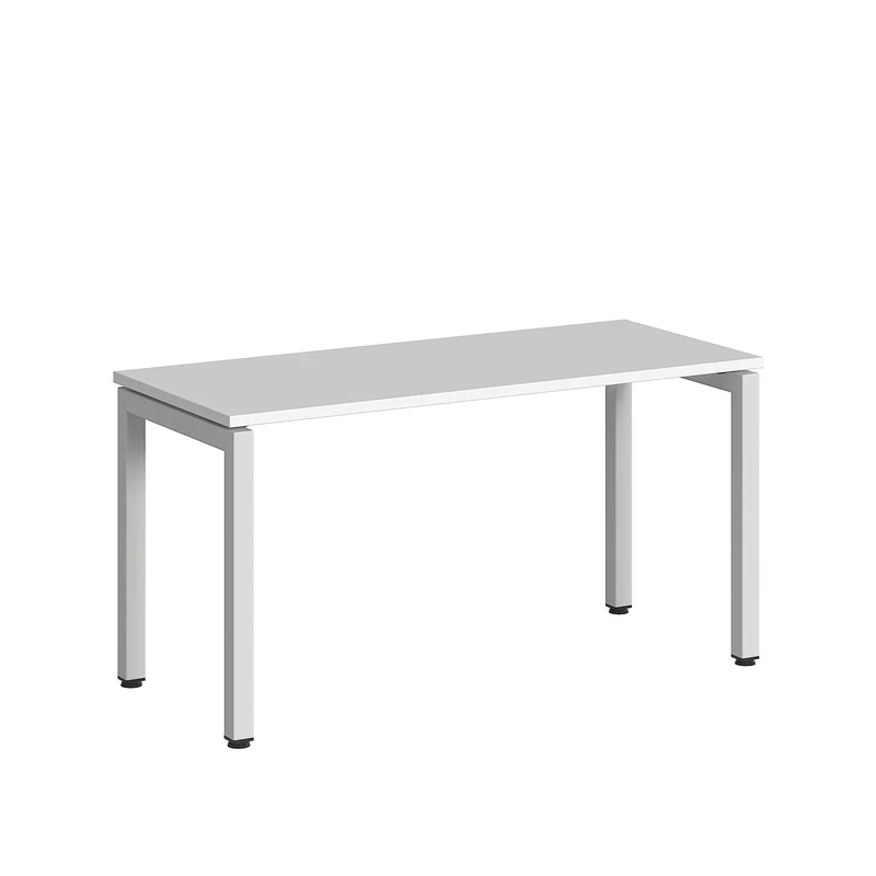Steelcase Ottima Portico Fixed Height Home Office Desk with Melamine Snow Top and Stainless Steel Snow Frame, Easy Assembly - Image 1