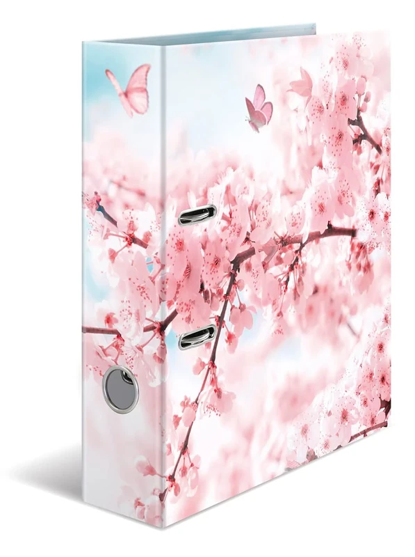 HERMA A4 Flowers Cherry Blossom Set of 10, 7 cm Wide Sturdy Cardboard, Coloured Outer and Inside Printed in Design, Ring Binder Lever Arch Motif Folder