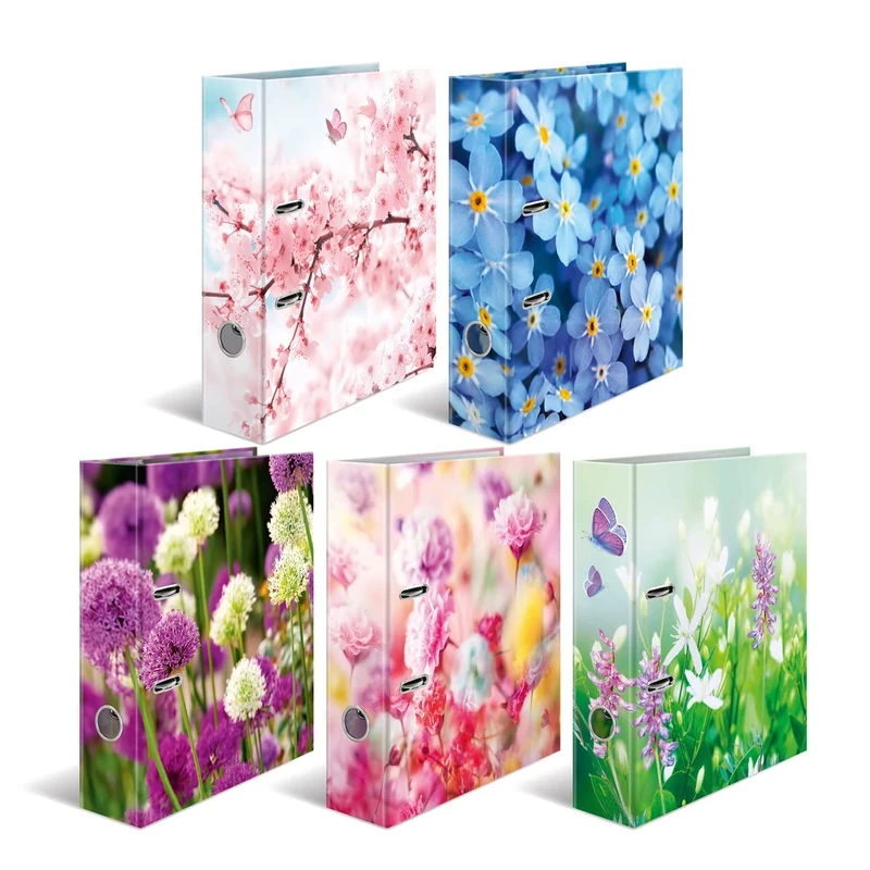 HERMA Folder A4 Flower Set, 10 Pieces, 7 cm Wide, Children's Ring Binder with Plant Motif, Colourful Lever Arch File with Inner Print for Boys and Girls