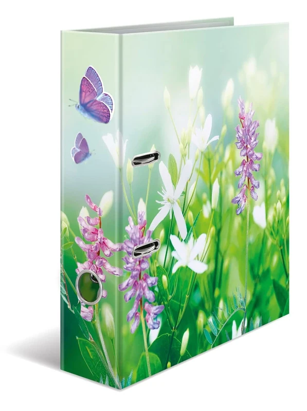 HERMA Folder A4 Green Meadow Set, 10 Pieces, 7 cm Wide, Children's Ring Binder with Plant Motif, Colourful Lever Arch File with Inner Print for Boys and Girls