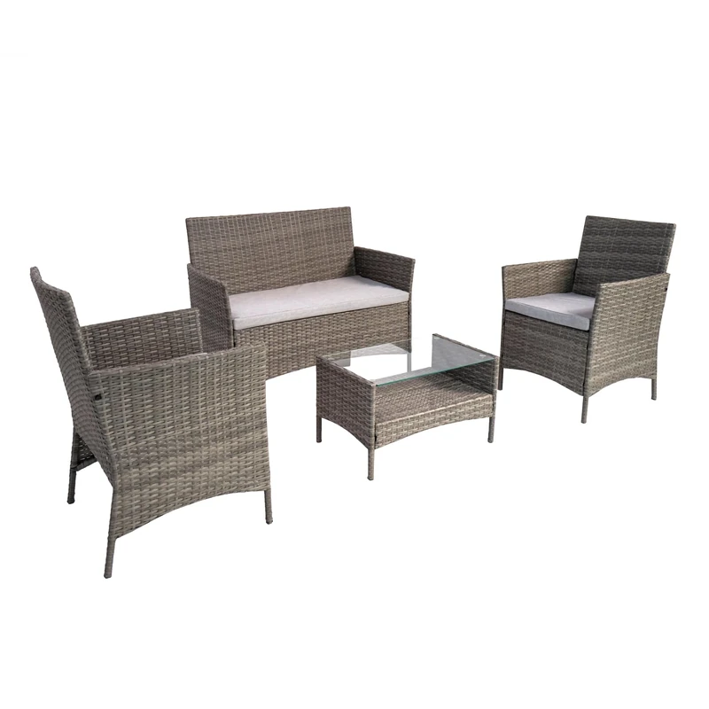 RayGar 4 Pcs Rattan Outdoor Furniture Sofa Set Garden Conservatory Patio Balcony - Grey