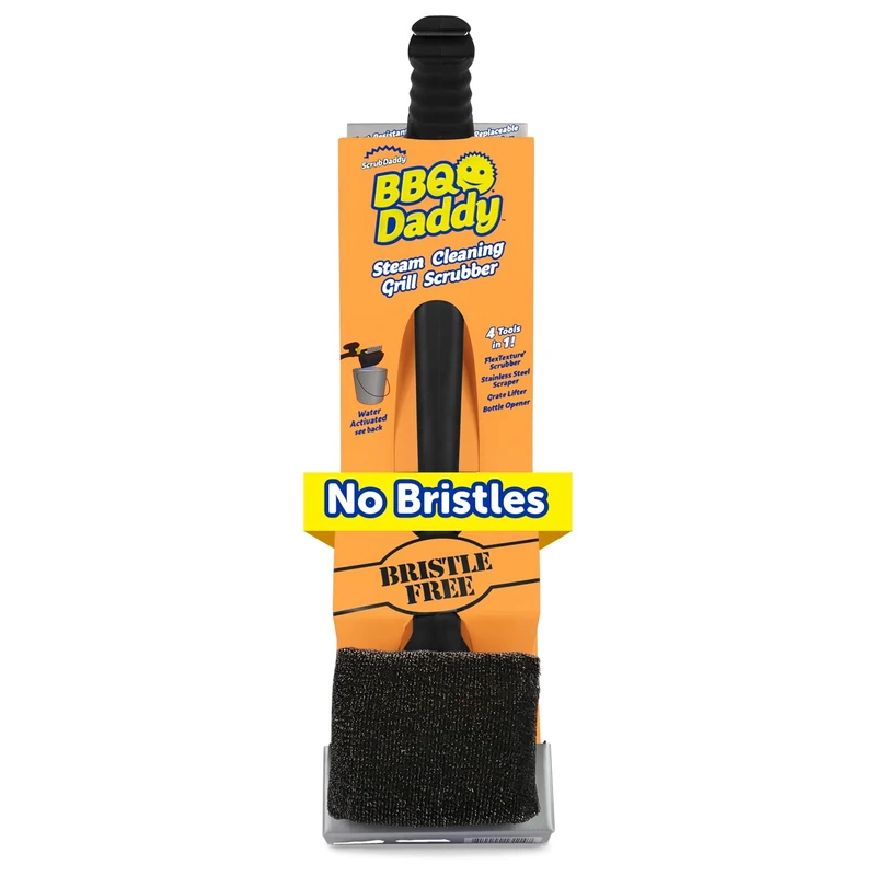 Scrub Daddy BBQ Daddy - BBQ Cleaning Brush with Scraper & Bottle Opener, Barbeque Grill Cleaner, Wire Bristle Free with FlexTexture, Barbecue Cleaner Brushes, High-Tech Cleaning Accessories for Men