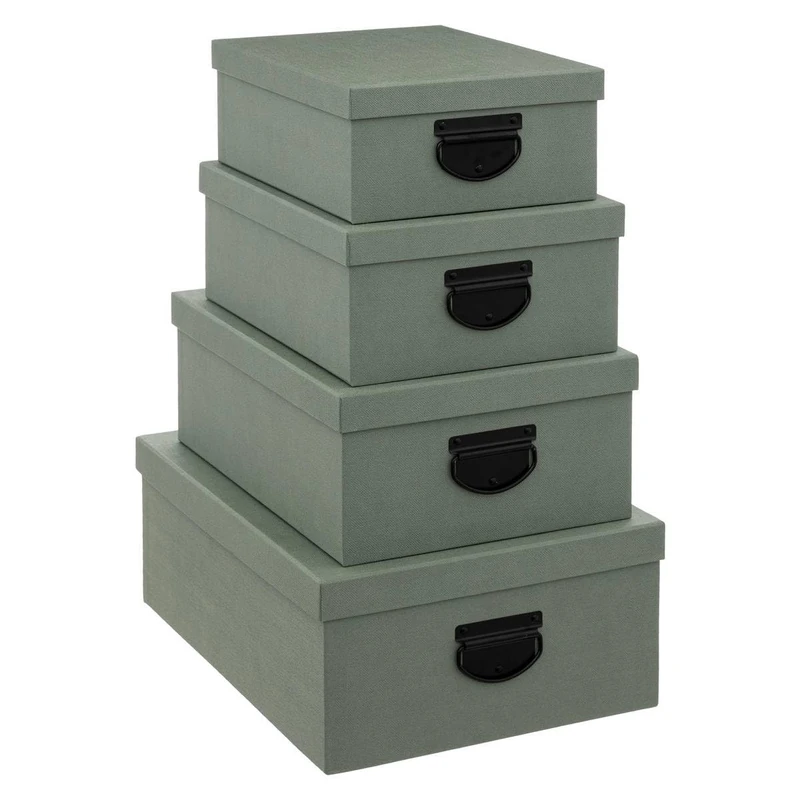 Five Set of 4 Storage Boxes Jute Look Green - Image 1