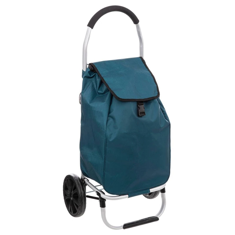Five – Foldable Shopping Trolley Aluminium 2 Wheels Large Capacity 51 L Petrol Blue