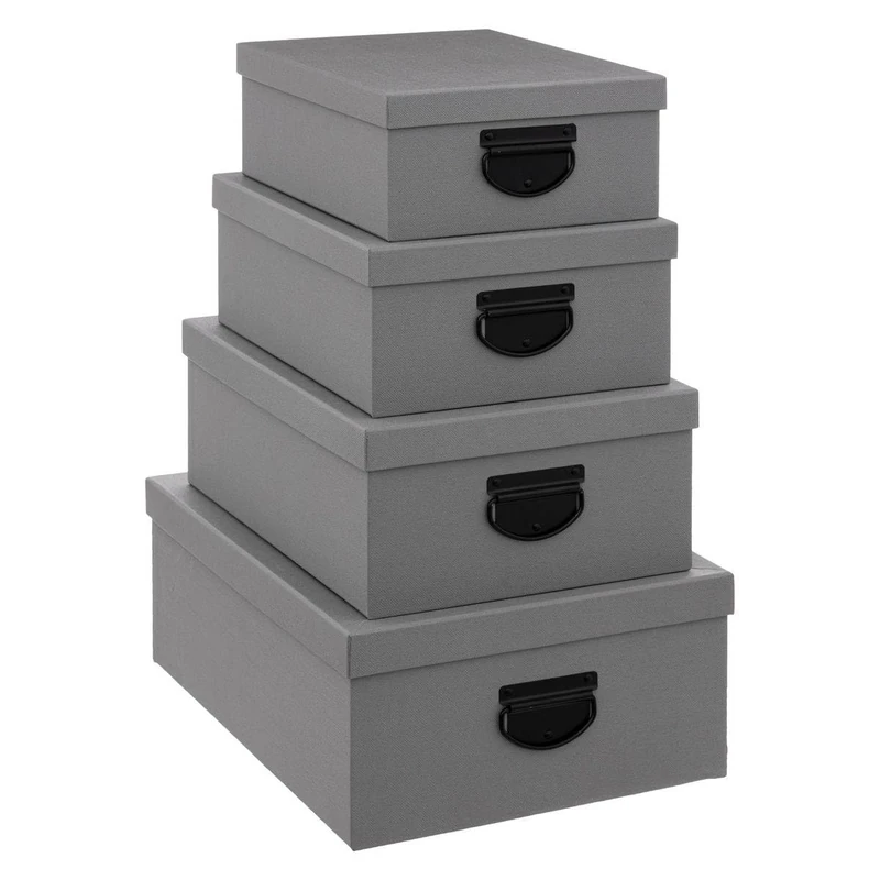 Five Set of 4 Storage Boxes Dark Grey Jute Look