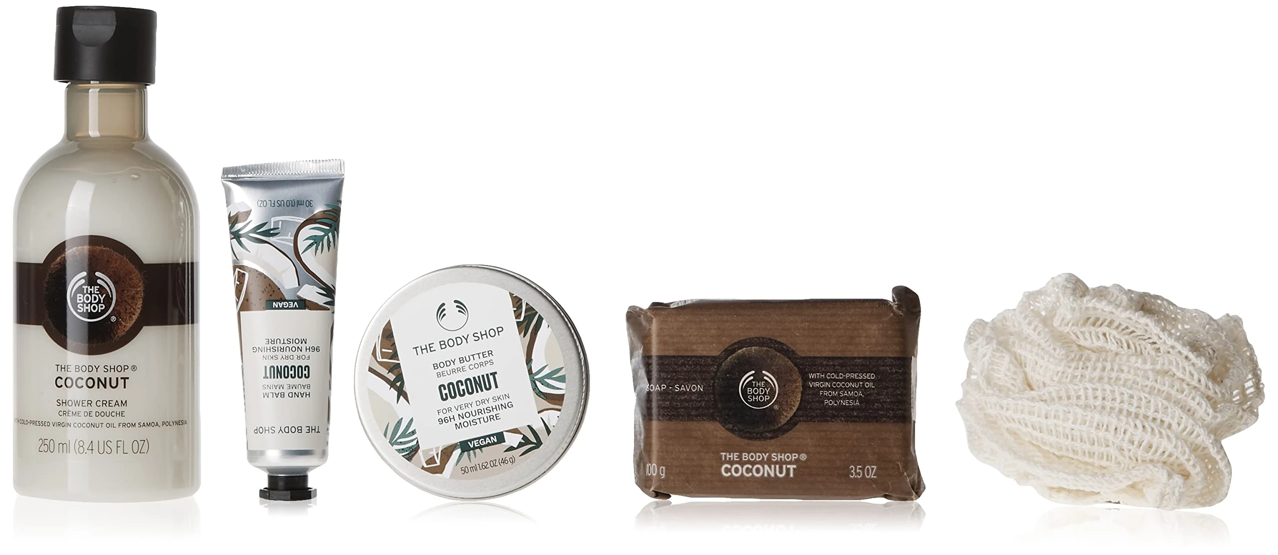 The Body Shop Creamy & Dreamy Coconut Essentials Gift Set for any occasion , 96HR MOISTURE, 5 pieces, reusable case,