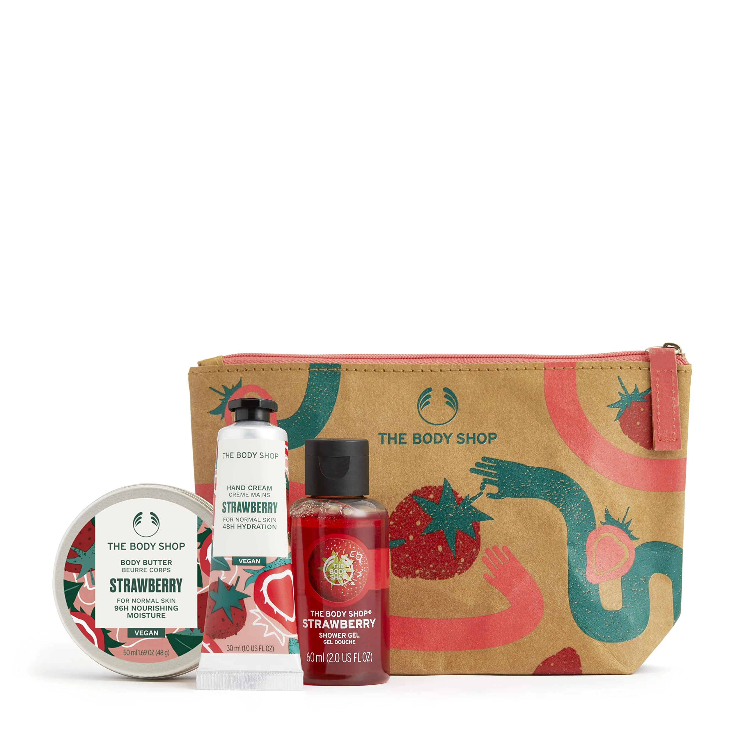 The Body Shop Lather & Juicy Strawberry Gift Bag Gift Set Vegan body butter shower gel hand cream